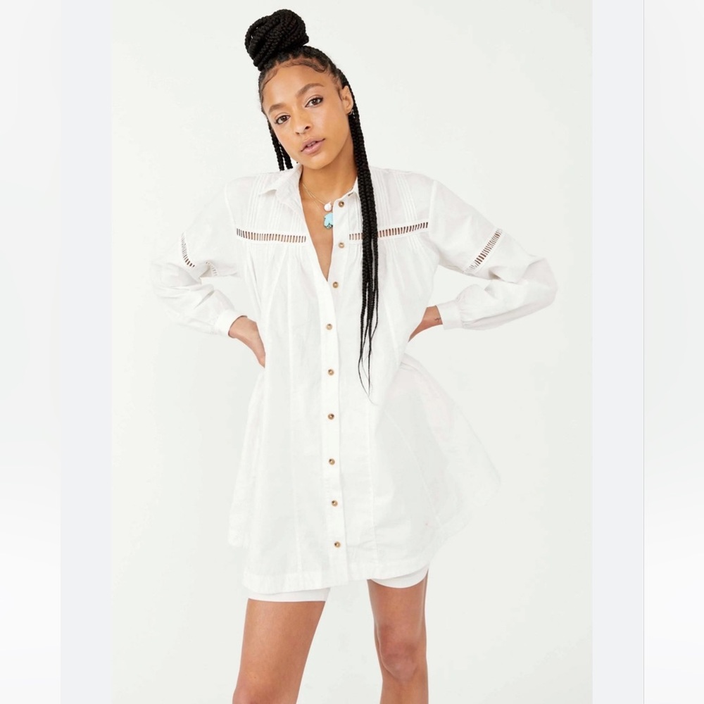 FREE PEOPLE Keneddy white button up oversized shirt MINI DRESS IVORY NWT S - Picture 4 of 7
